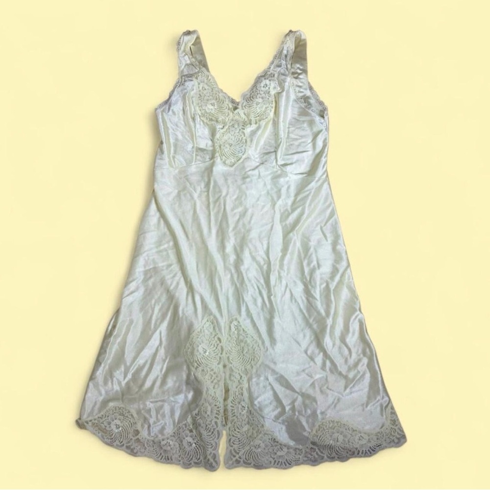 Vintage yellow lace slip dress nightgown